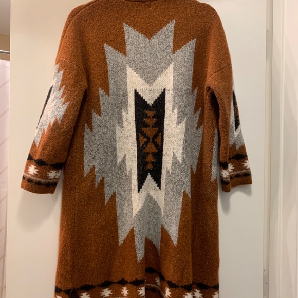 Rust Aztec Open-Front Long Cardigan Sweater - Picture 8 of 8